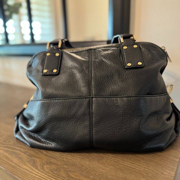 Michael Kors Portland Large Black Pebbled Leather Satchel Gold Hardware - Picture 5 of 16